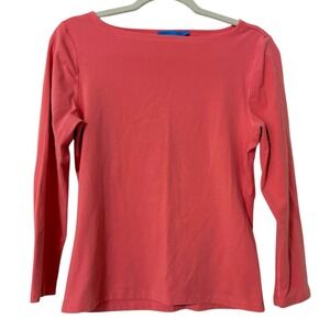 J.McLaughlin Coral Pink Long Sleeve Top Medium Stretch Cotton Classic Minimalist